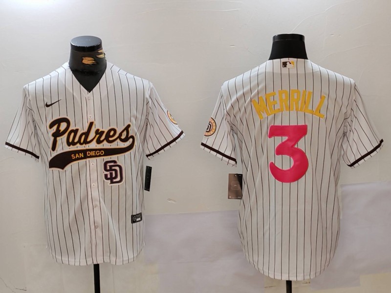 Men's San Diego Padres #3 Jackson Merrill white Cool Base Stitched Baseball Jersey 016