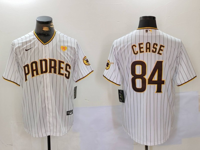 Men's San Diego Padres #84 Dylan Cease White Cool Base Stitched Baseball Jersey 3