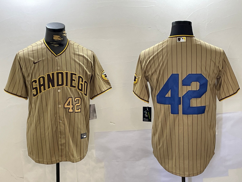 Men's San Diego Padres #42 Jackie Robinson Tan Cool Base Stitched Baseball Jersey 2