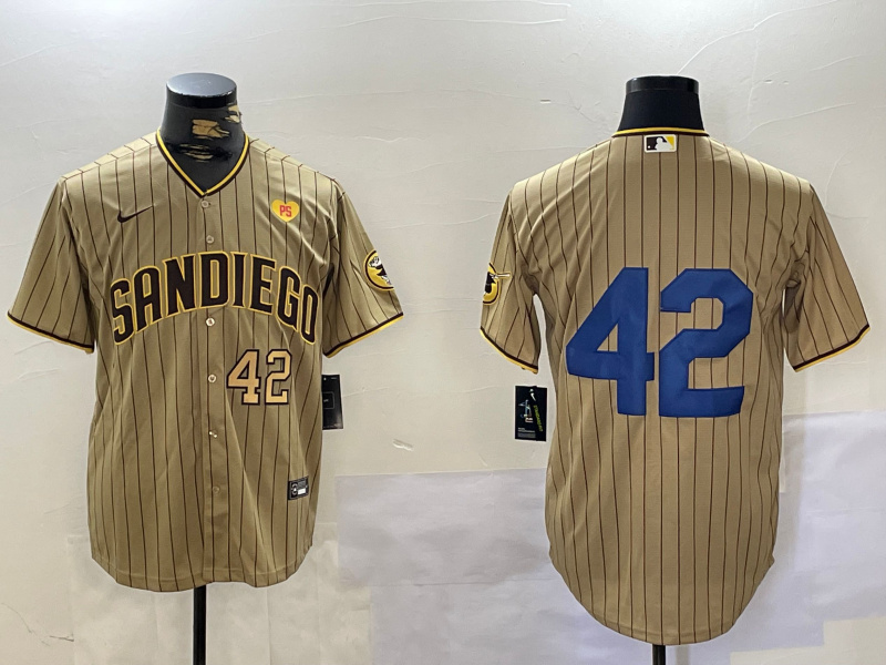 Men's San Diego Padres #42 Jackie Robinson Tan Cool Base Stitched Baseball Jersey 5