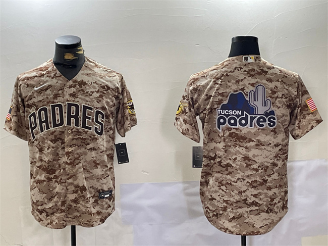 Men's San Diego Padres Tan Camo Team Big Logo Cool Base Stitched Baseball Jersey 1