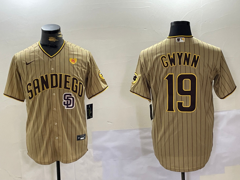 Men's San Diego Padres #19 Tony Gwynn Tan Cool Base Stitched Baseball Jersey 6