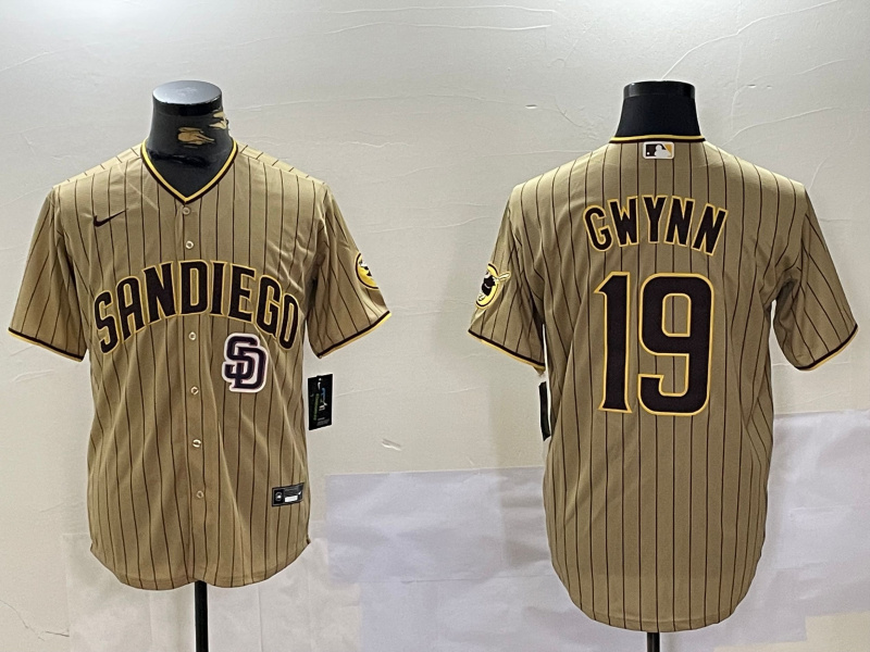 Men's San Diego Padres #19 Tony Gwynn Tan Cool Base Stitched Baseball Jersey 3