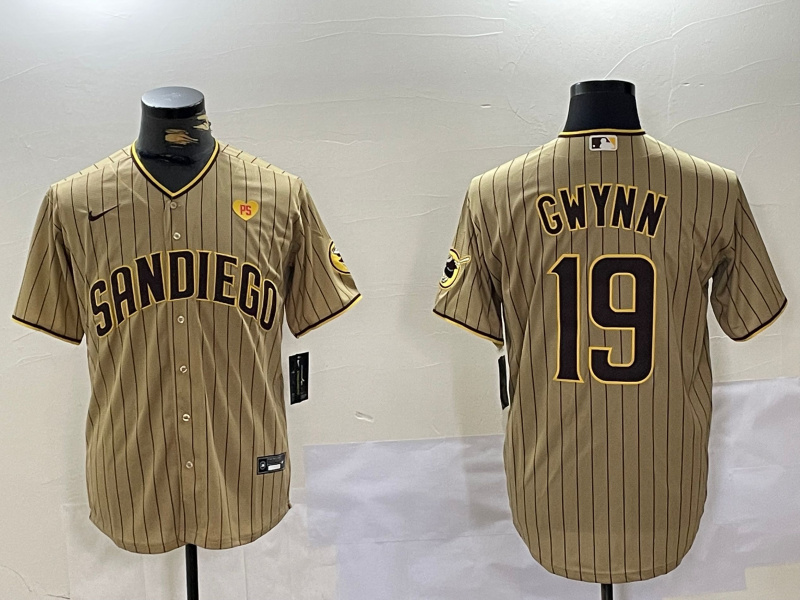 Men's San Diego Padres #19 Tony Gwynn Tan Cool Base Stitched Baseball Jersey 1