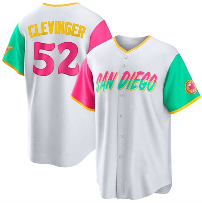 Men's San Diego Padres #52 Mike Clevinger 2022 White City Connect Cool Base Stitched Jersey