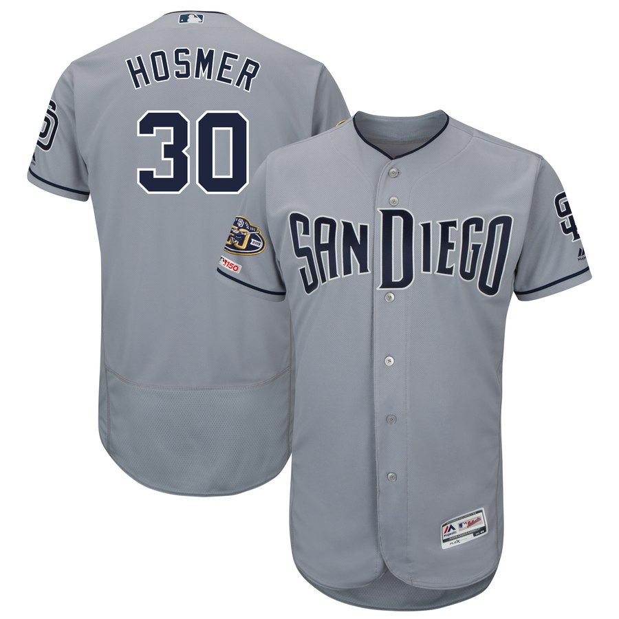 Padres 30 Eric Hosmer Gray 50th Anniversary And 150th Patch FlexBase Jersey