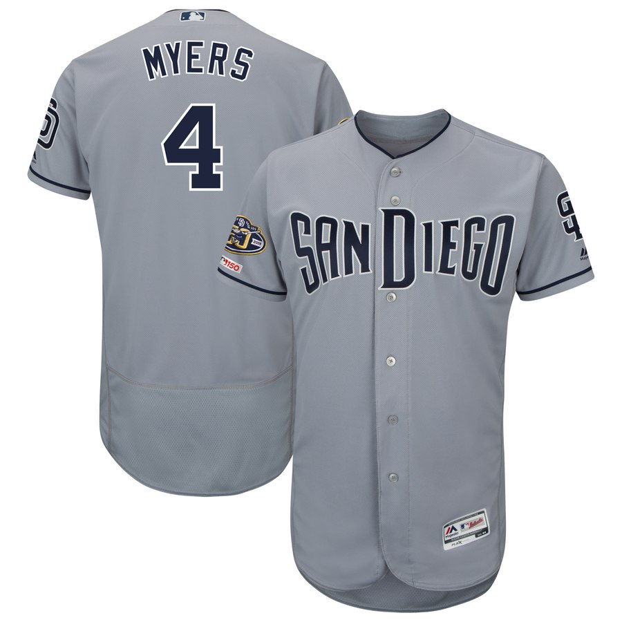 Padres 4 Wil Meyers Gray 50th Anniversary And 150th Patch FlexBase Jersey