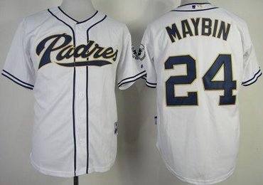 San Diego Padres #24 Cameron Maybin White Cool Base Baseball Jersey