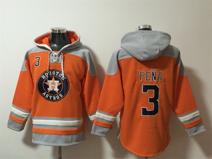 Men's Houston Astros #3 Jeremy Pe?a Orange Ageless Must-Have Lace-Up Pullover Hoodie