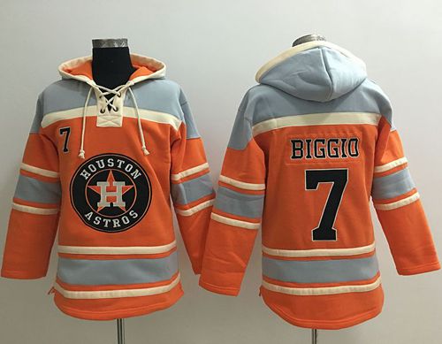 Astros #7 Craig Biggio Orange Sawyer Hooded Sweatshirt MLB Hoodie