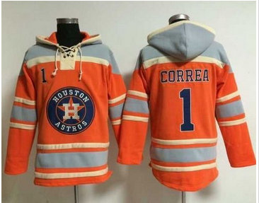 Houston Astros #1 Carlos Correa Orange Sawyer Hooded Sweatshirt MLB Hoodie