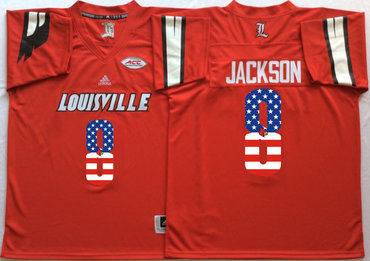 Louisville Cardinals 8 Lamar Jackson Red USA Flag College Jersey