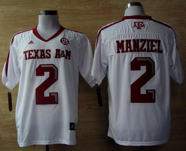 Addidas Texas A&M Aggies Johnny Manziel 2 Football Techfit NCAA Jerseys - White