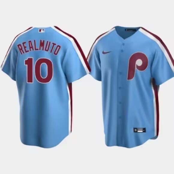 Men's Philadelphia Phillies #10 J.T. Realmuto Blue Cool Base Stitched Baseball Jersey