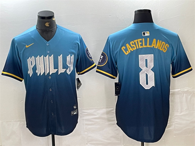 Men's Philadelphia Phillies #8 Nick Castellanos Blue 2024 City Connect Limited Stitched Jersey