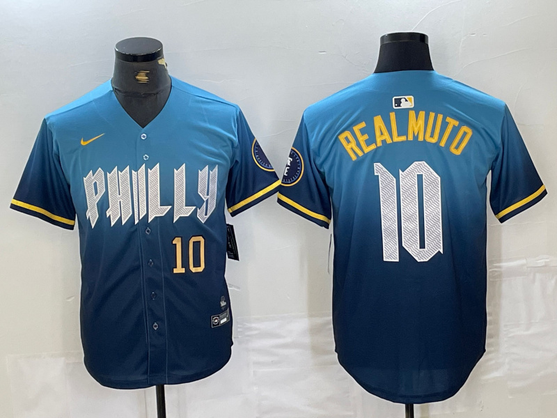 Men's Philadelphia Phillies #10 J.T. Realmuto Blue 2024 City Connect Limited Stitched Jersey 3