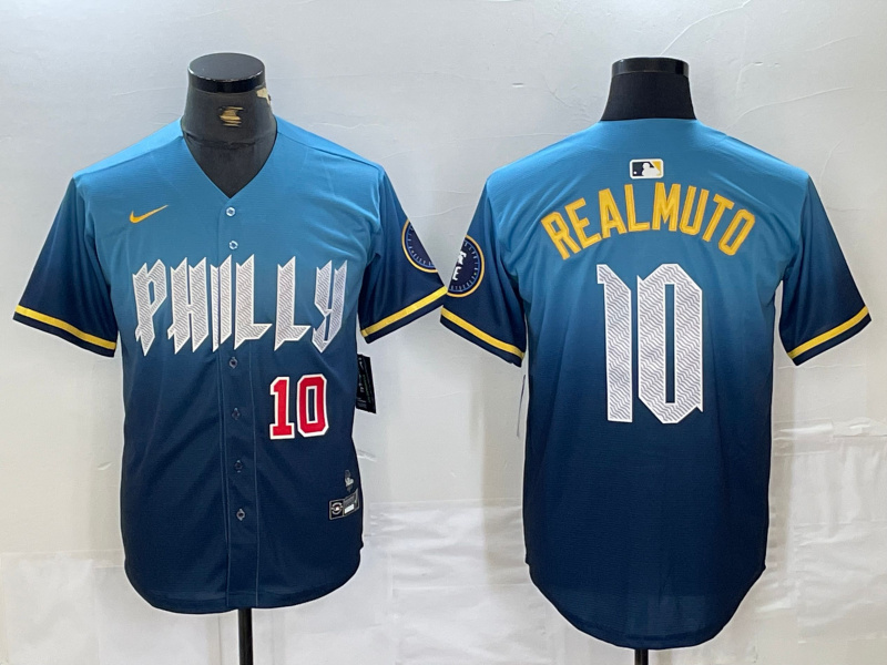 Men's Philadelphia Phillies #10 J.T. Realmuto Blue 2024 City Connect Limited Stitched Jersey 2