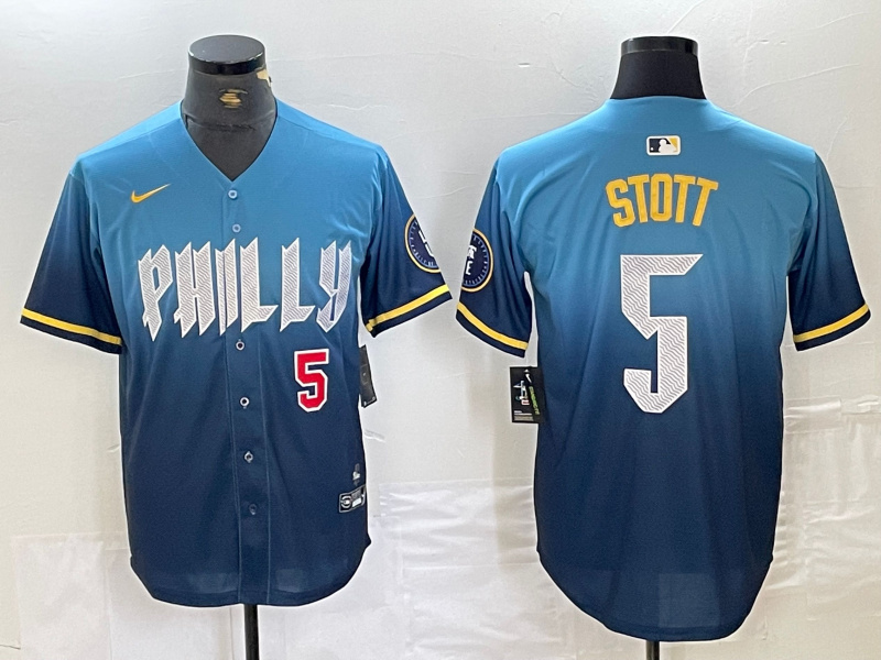 Men's Philadelphia Phillies #5 Bryson Stott Blue 2024 City Connect Limited Stitched Jersey 20