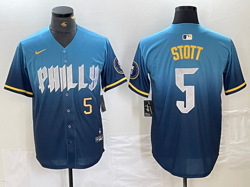 Men's Philadelphia Phillies #5 Bryson Stott Blue 2024 City Connect Limited Stitched Jersey 3