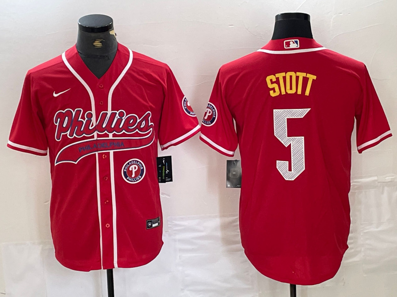 Men's Philadelphia Phillies #5 Bryson Stott Red 2024 City Connect Stitched Jersey 5