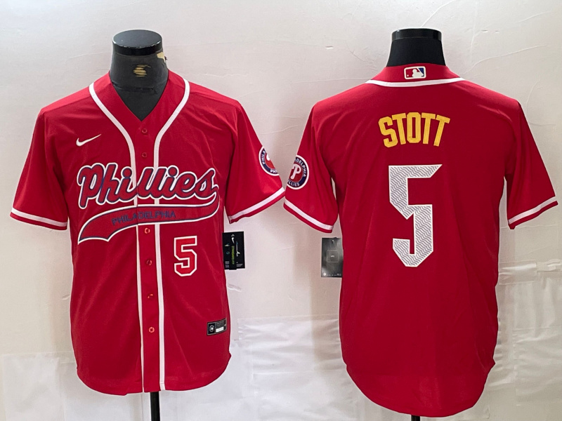 Men's Philadelphia Phillies #5 Bryson Stott Red 2024 City Connect Stitched Jersey 4