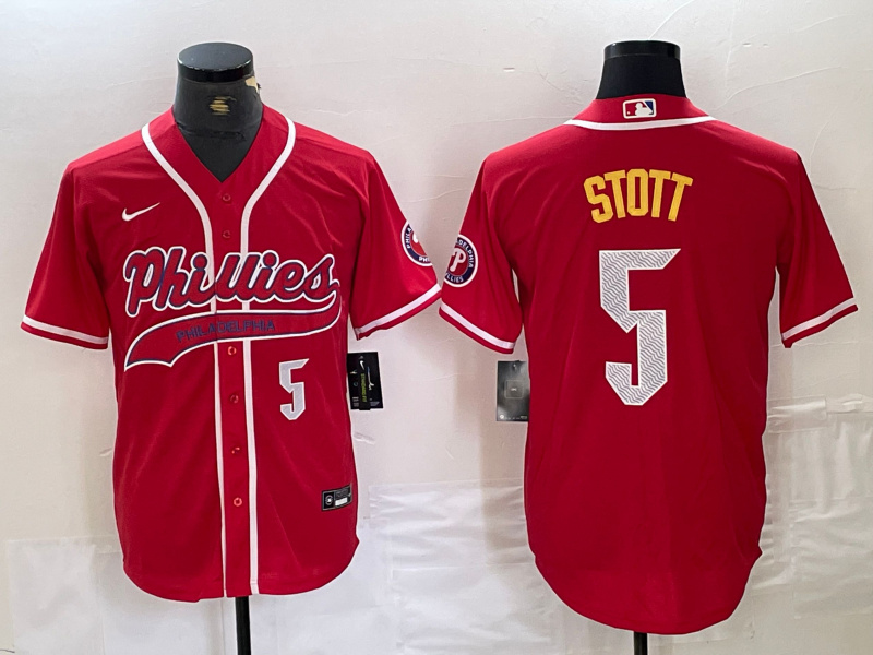 Men's Philadelphia Phillies #5 Bryson Stott Red 2024 City Connect Stitched Jersey 2