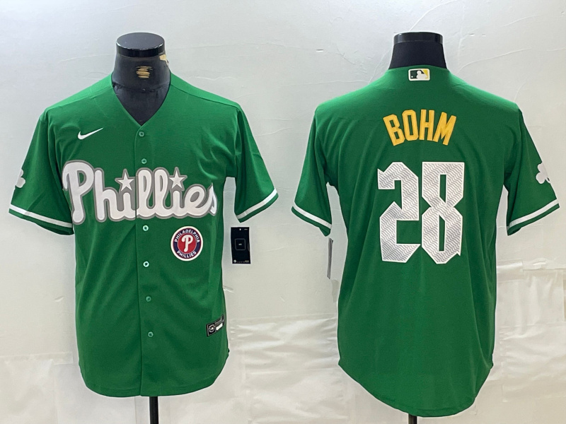 Men's Philadelphia Phillies #28 Alec Bohm Green 2024 City Connect Stitched JerseyS