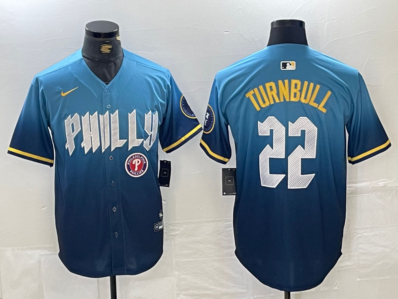 Men's Philadelphia Phillies #22 Spencer Turnbull Blue 2024 City Connect Limited Stitched Jersey 4