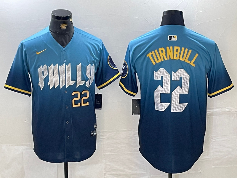 Men's Philadelphia Phillies #22 Spencer Turnbull Blue 2024 City Connect Limited Stitched Jersey 2