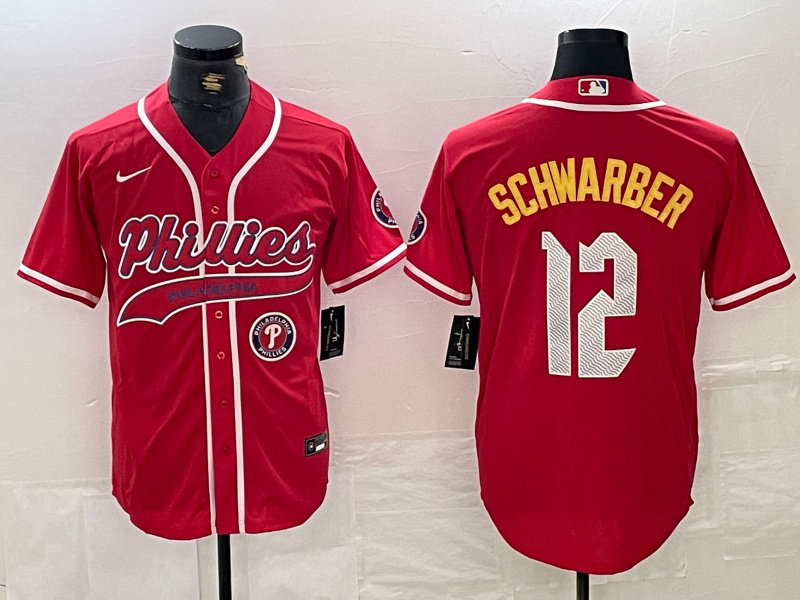 Men's Philadelphia Phillies #12 Kyle Schwarber Red 2024 City Connect Limited Stitched Jersey 3