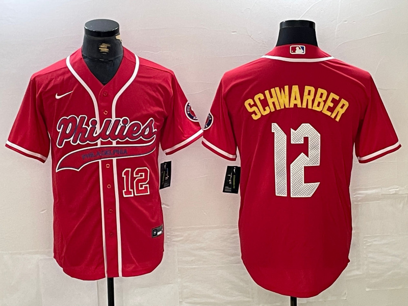 Men's Philadelphia Phillies #12 Kyle Schwarber Red 2024 City Connect Limited Stitched Jersey 2