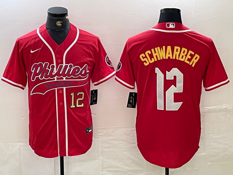 Men's Philadelphia Phillies #12 Kyle Schwarber Red 2024 City Connect Limited Stitched Jersey 1