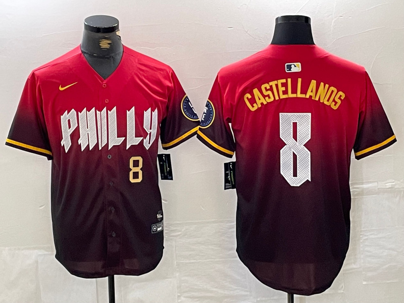 Men's Philadelphia Phillies #8 Nick Castellanos Red 2024 City Connect Limited Stitched Jersey 2