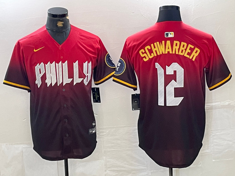 Men's Philadelphia Phillies #12 Kyle Schwarber Red 2024 City Connect Limited Stitched Jersey 4