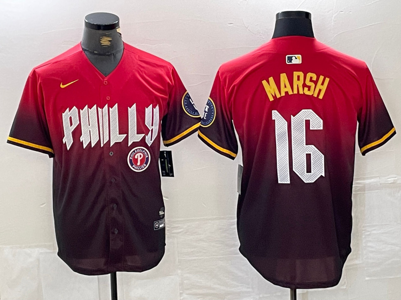 Men's Philadelphia Phillies #16 Brandon Marsh Red 2024 City Connect Limited Stitched Jersey 3