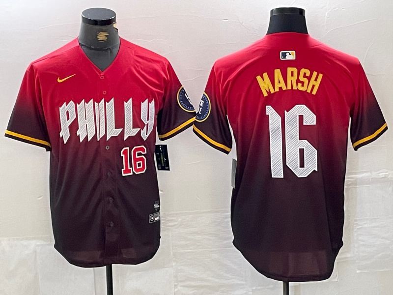 Men's Philadelphia Phillies #16 Brandon Marsh Red 2024 City Connect Limited Stitched Jersey 2