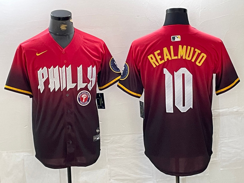 Men's Philadelphia Phillies #10 J.T. Realmuto Red 2024 City Connect Limited Stitched Jersey 2