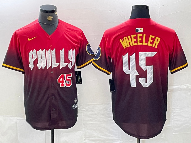 Men's Philadelphia Phillies #45 Zack Wheeler Red 2024 City Connect Limited Stitched Jersey 5