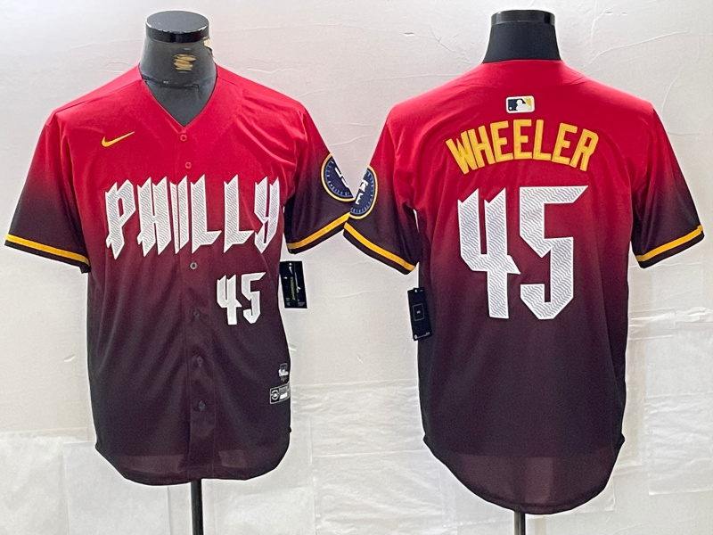 Men's Philadelphia Phillies #45 Zack Wheeler Red 2024 City Connect Limited Stitched Jersey 4