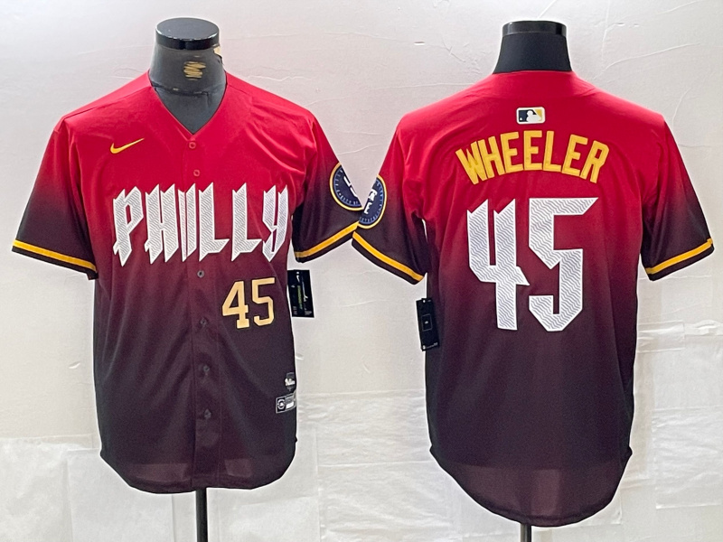 Men's Philadelphia Phillies #45 Zack Wheeler Red 2024 City Connect Limited Stitched Jersey 3