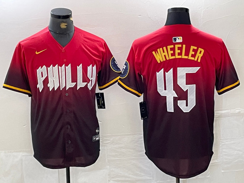 Men's Philadelphia Phillies #45 Zack Wheeler Red 2024 City Connect Limited Stitched Jersey 1