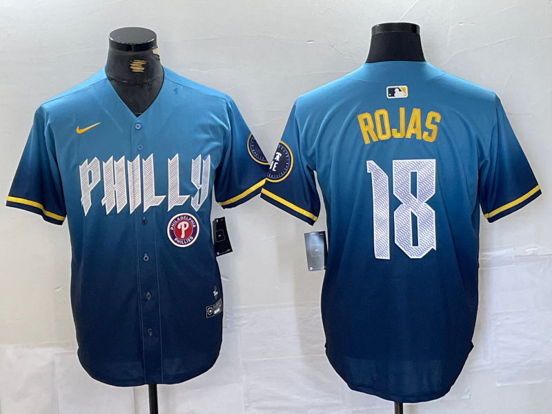 Men's Philadelphia Phillies #18 Johan Rojas Blue 2024 City Connect Limited Stitched Jersey 3