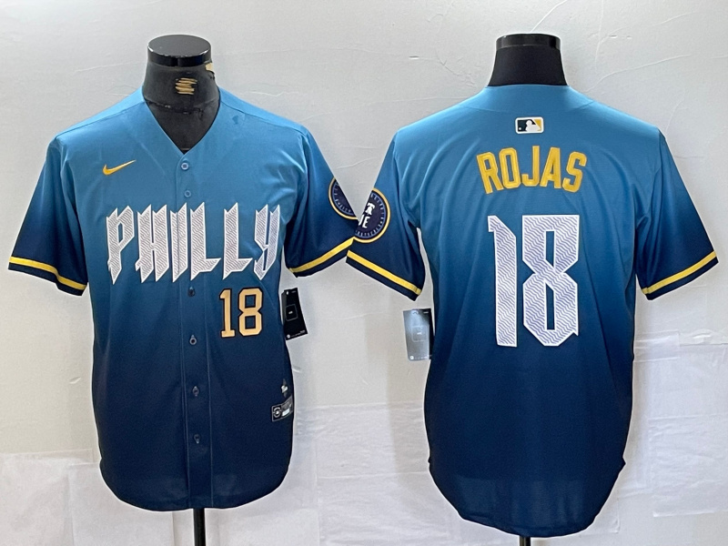 Men's Philadelphia Phillies #18 Johan Rojas Blue 2024 City Connect Limited Stitched Jersey 2