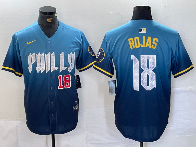 Men's Philadelphia Phillies #18 Johan Rojas Blue 2024 City Connect Limited Stitched Jersey 1