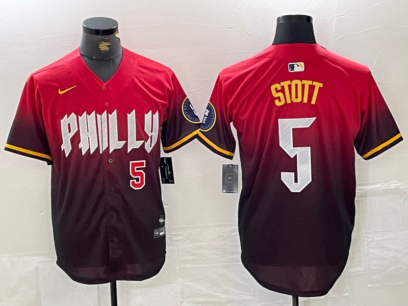 Men's Philadelphia Phillies #5 Bryson Stott Red 2024 City Connect Limited Stitched Jersey 4