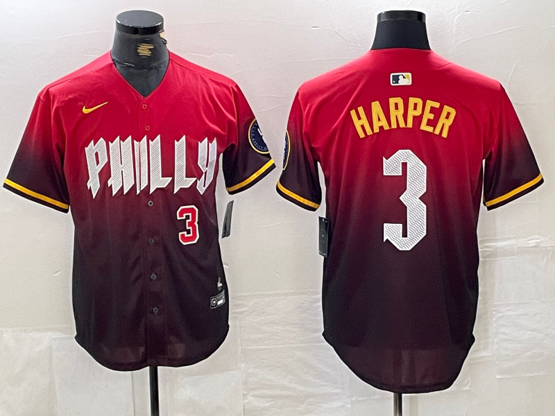 Men's Philadelphia Phillies #3 Bryce Harper Red 2024 City Connect Limited Stitched Jersey 3