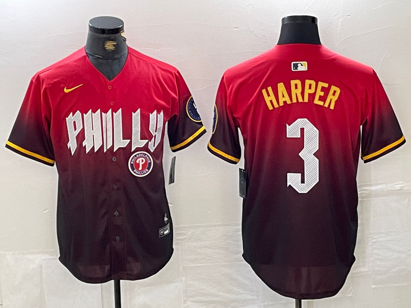 Men's Philadelphia Phillies #3 Bryce Harper Red 2024 City Connect Limited Stitched Jersey 1