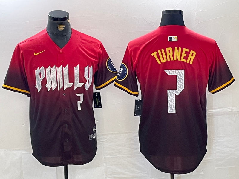 Men's Philadelphia Phillies #7 Trea Turner Red 2024 City Connect Limited Stitched Jersey 5