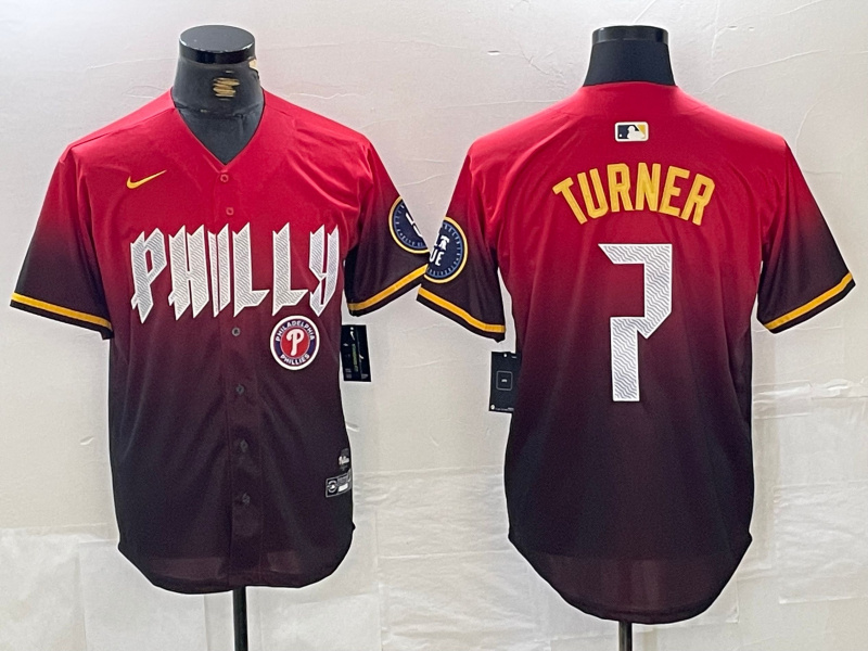 Men's Philadelphia Phillies #7 Trea Turner Red 2024 City Connect Limited Stitched Jersey 4