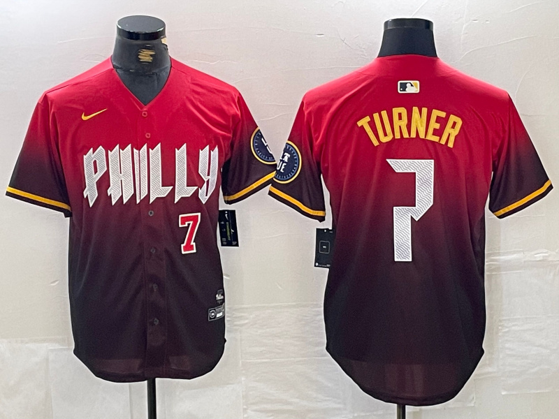 Men's Philadelphia Phillies #7 Trea Turner Red 2024 City Connect Limited Stitched Jersey 3